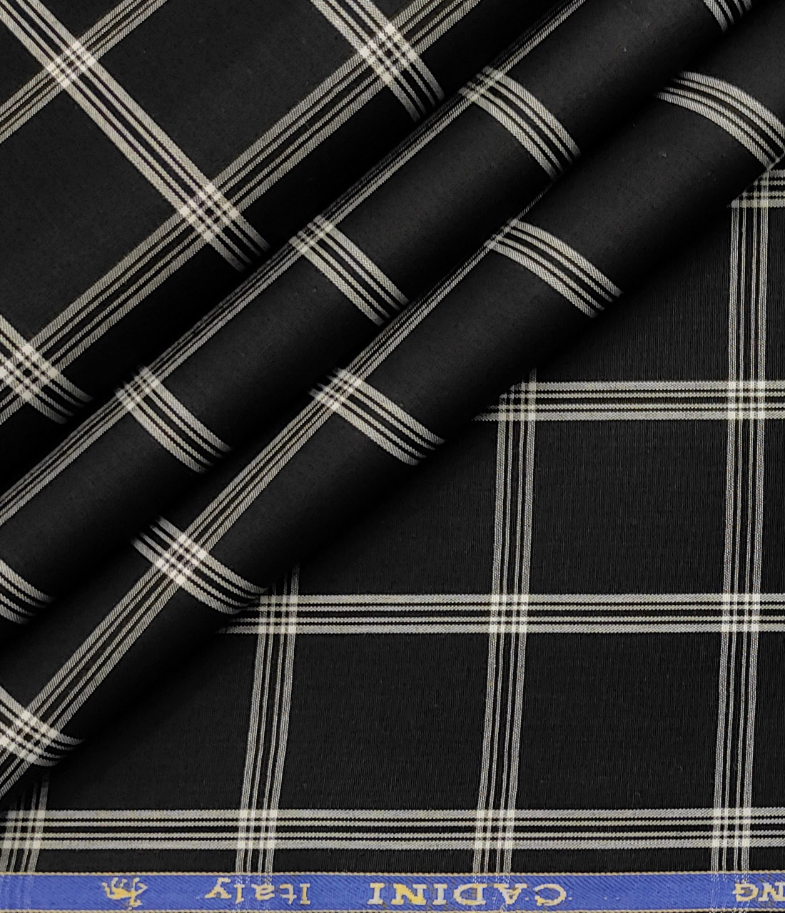Cadini Men's Cotton Checks 2 Meter Unstitched Shirting Fabric (Black)