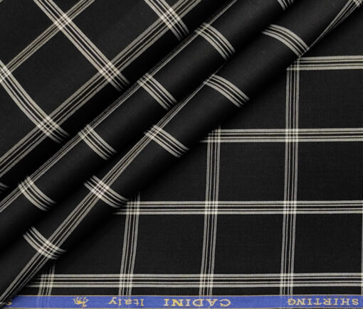 Cadini Men's Cotton Checks 2 Meter Unstitched Shirting Fabric (Black)