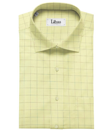 Cadini Men's Cotton Checks 2 Meter Unstitched Shirting Fabric (Banana Yellow)