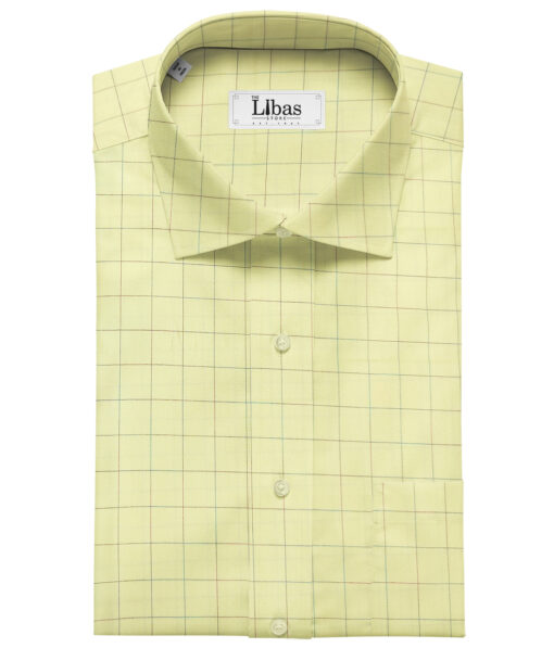 Cadini Men's Cotton Checks 2 Meter Unstitched Shirting Fabric (Banana Yellow)