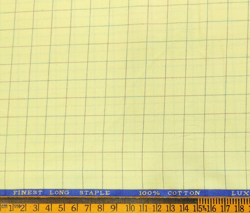 Cadini Men's Cotton Checks 2 Meter Unstitched Shirting Fabric (Banana Yellow)