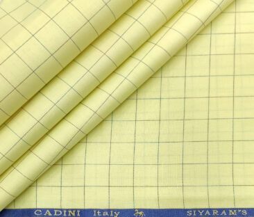 Cadini Men's Cotton Checks 2 Meter Unstitched Shirting Fabric (Banana Yellow)