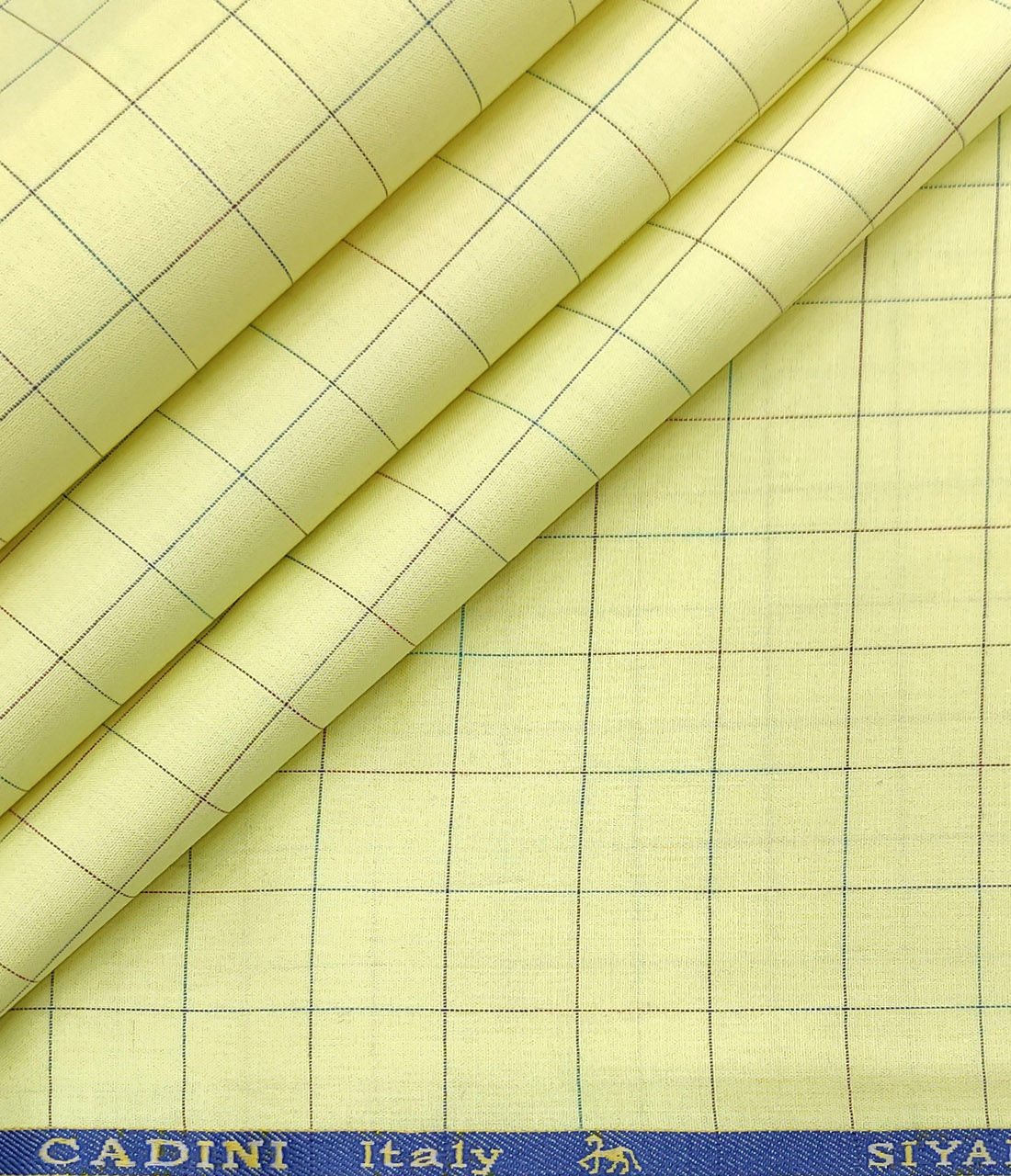 Cadini Men's Cotton Checks 2 Meter Unstitched Shirting Fabric (Banana Yellow)