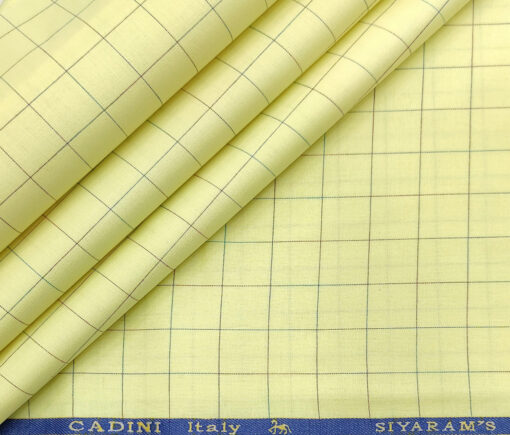Cadini Men's Cotton Checks 2 Meter Unstitched Shirting Fabric (Banana Yellow)