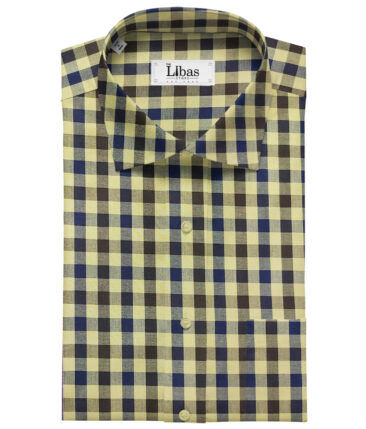 Cadini Men's Cotton Checks 1.60 Meter Unstitched Shirting Fabric (Daffodil Yellow)