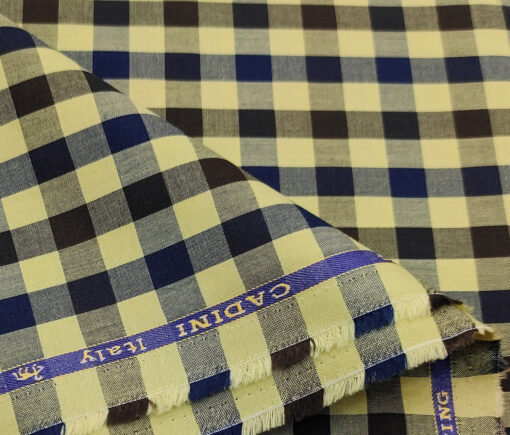 Cadini Men's Cotton Checks 1.60 Meter Unstitched Shirting Fabric (Daffodil Yellow)