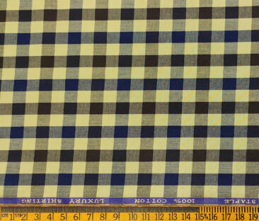 Cadini Men's Cotton Checks 1.60 Meter Unstitched Shirting Fabric (Daffodil Yellow)