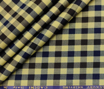 Cadini Men's Cotton Checks 1.60 Meter Unstitched Shirting Fabric (Daffodil Yellow)