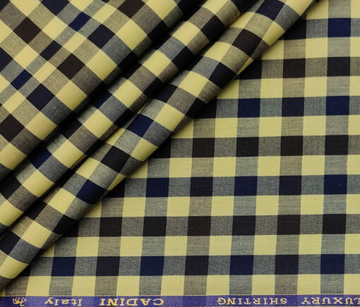 Cadini Men's Cotton Checks 1.60 Meter Unstitched Shirting Fabric (Daffodil Yellow)