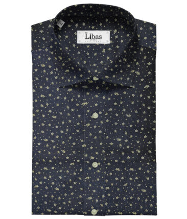 Cadini Men's Cotton Printed 2.25 Meter Unstitched Shirting Fabric (Dark Blue)