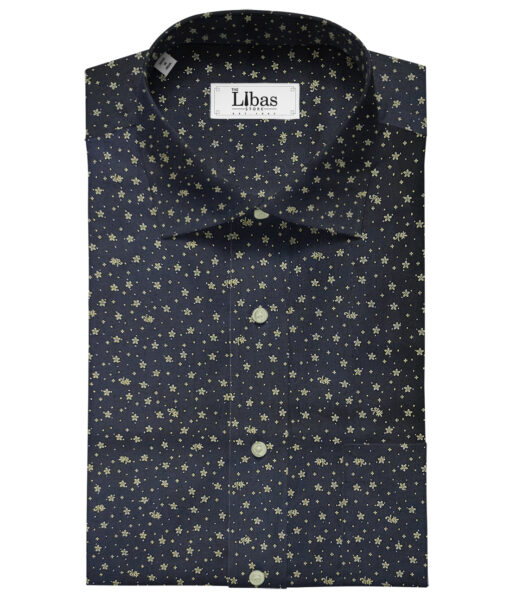 Cadini Men's Cotton Printed 2.25 Meter Unstitched Shirting Fabric (Dark Blue)