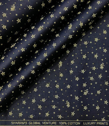 Cadini Men's Cotton Printed 2.25 Meter Unstitched Shirting Fabric (Dark Blue)