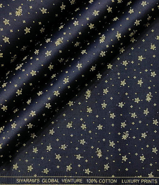 Cadini Men's Cotton Printed 2.25 Meter Unstitched Shirting Fabric (Dark Blue)