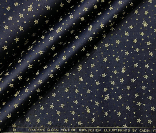 Cadini Men's Cotton Printed 2.25 Meter Unstitched Shirting Fabric (Dark Blue)
