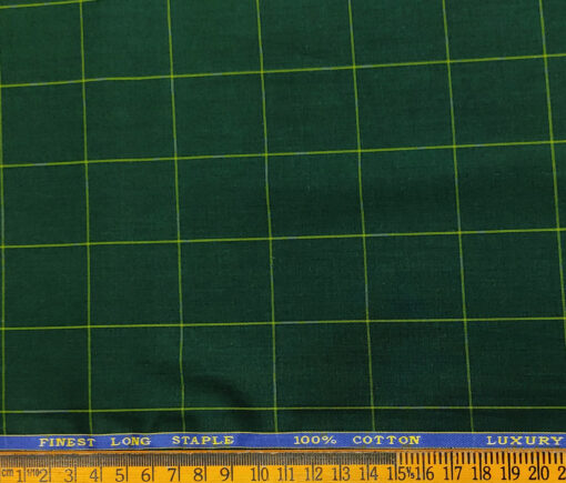 Cadini Men's Cotton Checks 2 Meter Unstitched Shirting Fabric (Dark Pine Green)