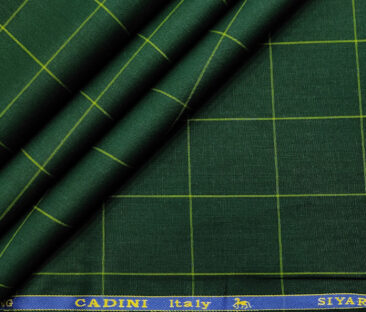 Cadini Men's Cotton Checks 2 Meter Unstitched Shirting Fabric (Dark Pine Green)