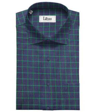 Cadini Men's Cotton Checks 2 Meter Unstitched Shirting Fabric (Dark Royal Blue)