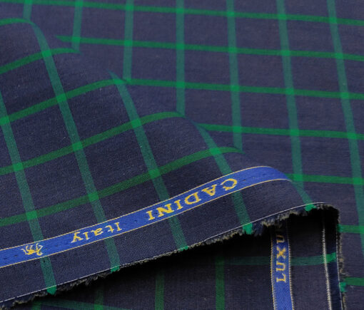 Cadini Men's Cotton Checks 2 Meter Unstitched Shirting Fabric (Dark Royal Blue)