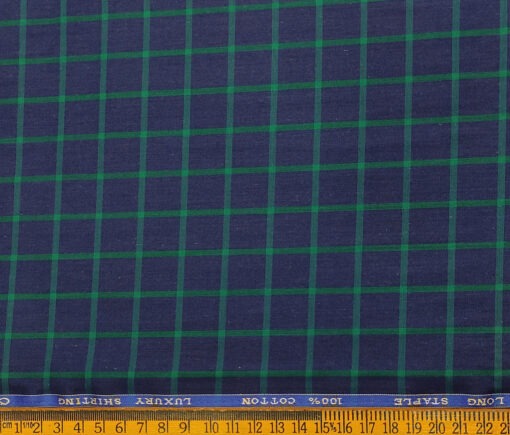 Cadini Men's Cotton Checks 2 Meter Unstitched Shirting Fabric (Dark Royal Blue)