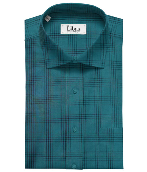 Cadini Men's Cotton Checks 2 Meter Unstitched Shirting Fabric (Dark Sea Green)