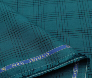 Cadini Men's Cotton Checks 2 Meter Unstitched Shirting Fabric (Dark Sea Green)