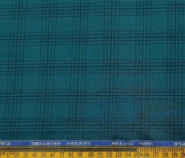 Cadini Men's Cotton Checks 2 Meter Unstitched Shirting Fabric (Dark Sea Green)