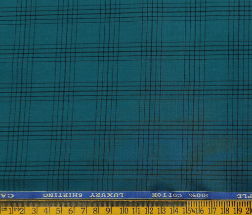 Cadini Men's Cotton Checks 2 Meter Unstitched Shirting Fabric (Dark Sea Green)