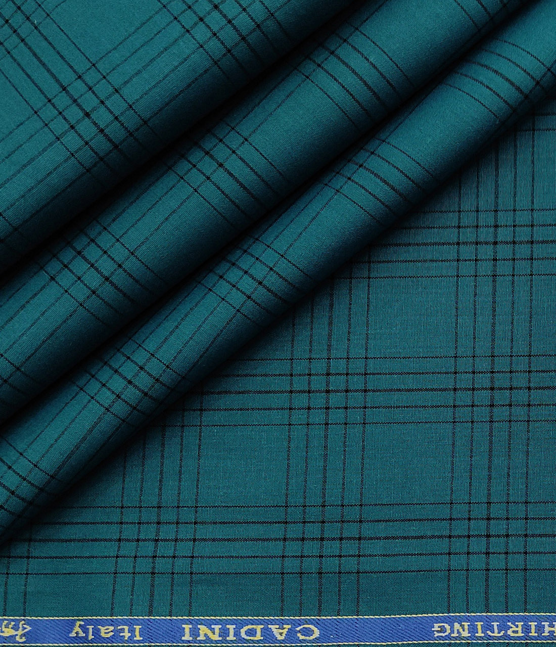 Cadini Men's Cotton Checks 2 Meter Unstitched Shirting Fabric (Dark Sea Green)
