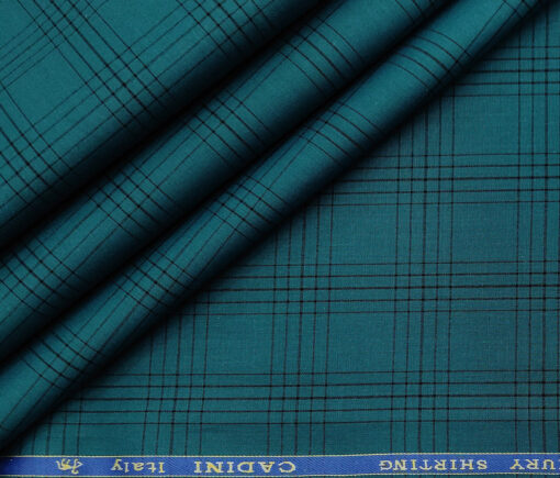 Cadini Men's Cotton Checks 2 Meter Unstitched Shirting Fabric (Dark Sea Green)