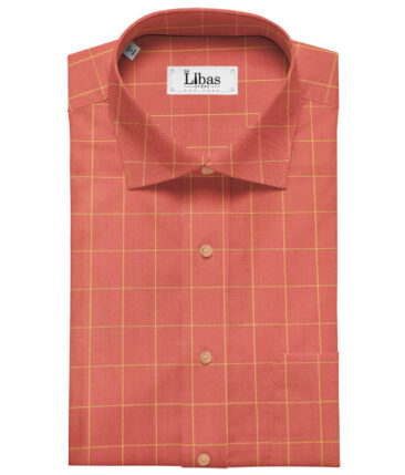 Cadini Men's Cotton Checks 2 Meter Unstitched Shirting Fabric (Fire Orange)