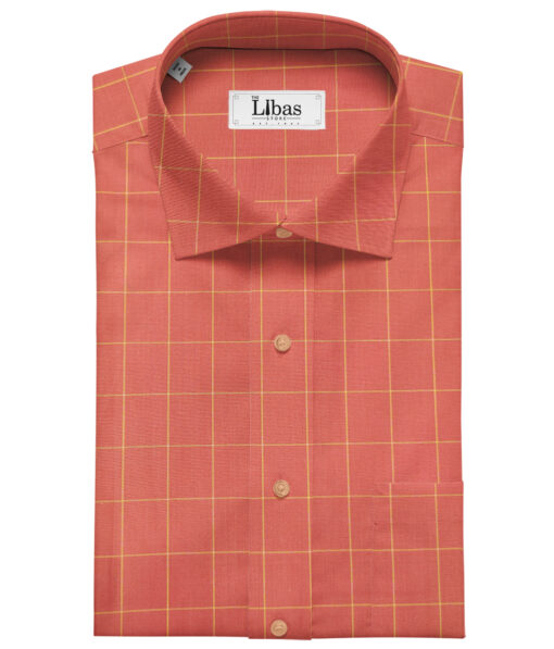 Cadini Men's Cotton Checks 2 Meter Unstitched Shirting Fabric (Fire Orange)