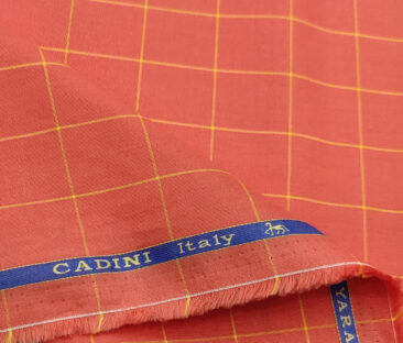 Cadini Men's Cotton Checks 2 Meter Unstitched Shirting Fabric (Fire Orange)