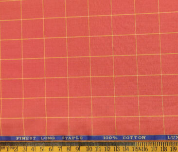 Cadini Men's Cotton Checks 2 Meter Unstitched Shirting Fabric (Fire Orange)