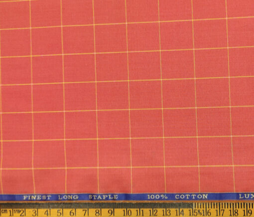 Cadini Men's Cotton Checks 2 Meter Unstitched Shirting Fabric (Fire Orange)