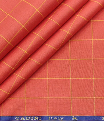 Cadini Men's Cotton Checks 2 Meter Unstitched Shirting Fabric (Fire Orange)