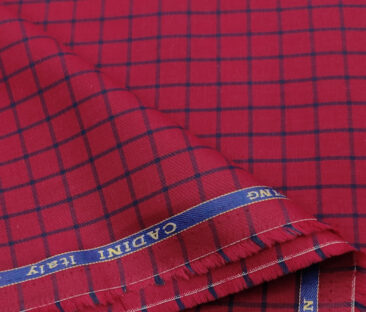 Cadini Men's Cotton Checks 2 Meter Unstitched Shirting Fabric (Hot Red)