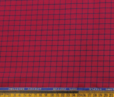 Cadini Men's Cotton Checks 2 Meter Unstitched Shirting Fabric (Hot Red)