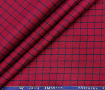 Cadini Men's Cotton Checks 2 Meter Unstitched Shirting Fabric (Hot Red)