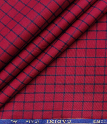 Cadini Men's Cotton Checks 2 Meter Unstitched Shirting Fabric (Hot Red)