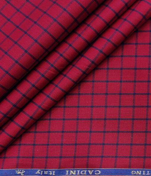 Cadini Men's Cotton Checks 2 Meter Unstitched Shirting Fabric (Hot Red)