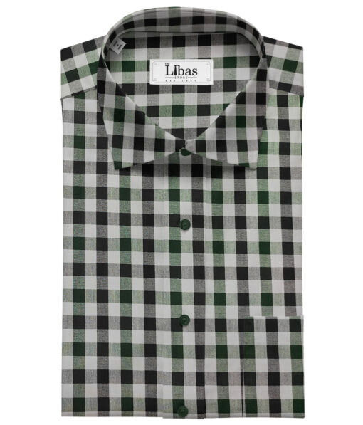 Cadini Men's Cotton Checks 2 Meter Unstitched Shirting Fabric (Light Grey)