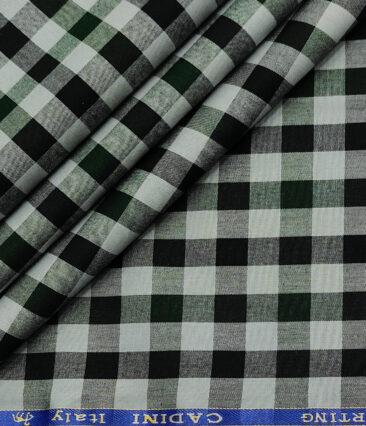 Cadini Men's Cotton Checks 2 Meter Unstitched Shirting Fabric (Light Grey)