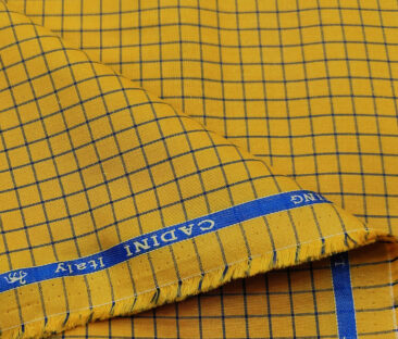 Cadini Men's Cotton Checks 2 Meter Unstitched Shirting Fabric (Medallion Yellow)