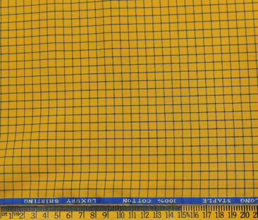 Cadini Men's Cotton Checks 2 Meter Unstitched Shirting Fabric (Medallion Yellow)