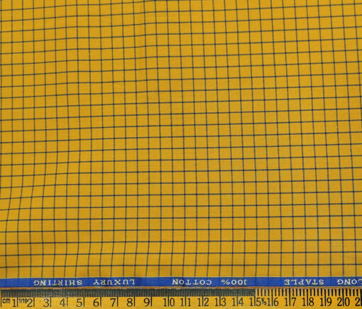 Cadini Men's Cotton Checks 2 Meter Unstitched Shirting Fabric (Medallion Yellow)