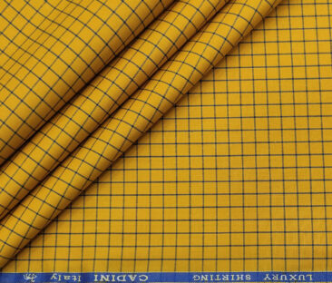 Cadini Men's Cotton Checks 2 Meter Unstitched Shirting Fabric (Medallion Yellow)