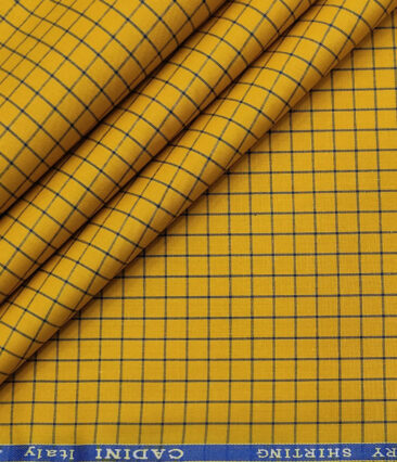 Cadini Men's Cotton Checks 2 Meter Unstitched Shirting Fabric (Medallion Yellow)