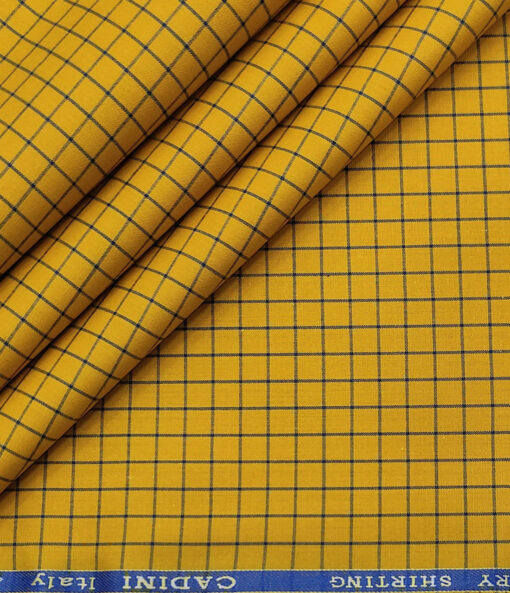 Cadini Men's Cotton Checks 2 Meter Unstitched Shirting Fabric (Medallion Yellow)