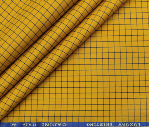 Cadini Men's Cotton Checks 2 Meter Unstitched Shirting Fabric (Medallion Yellow)