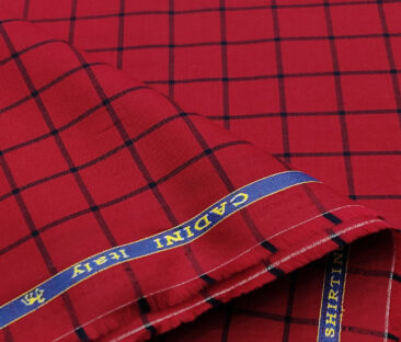 Cadini Men's Cotton Checks 2 Meter Unstitched Shirting Fabric (Red)